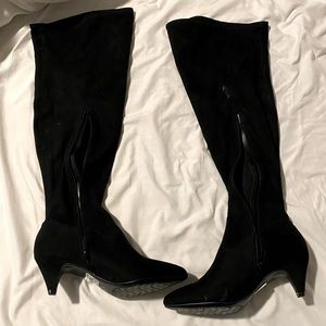 Black suede tall high heel boots